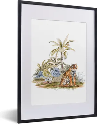 Produktbild von MuchoWow® MuchoWow® Gerahmtes Poster Tiger - Gemälde - Baum 30x40 cm - Poster mit zchwarzem Bilderrahmen - Wandposter Schlafzimmer