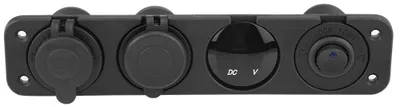 Zdjęcie produktu dla Ładowarka z dwoma portami USB i niebieską diodą LED, 12–24 V, woltomierz, gniazdo zapalniczki samochodowej, 4-otworowy panel przełączników
