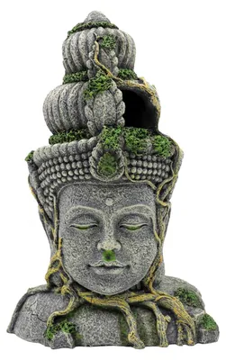 Productafbeelding van Aquariumdecoratie - Boeddhabeeld grot - 27,5 x 18 x 10 cm - Met groene mosplant
