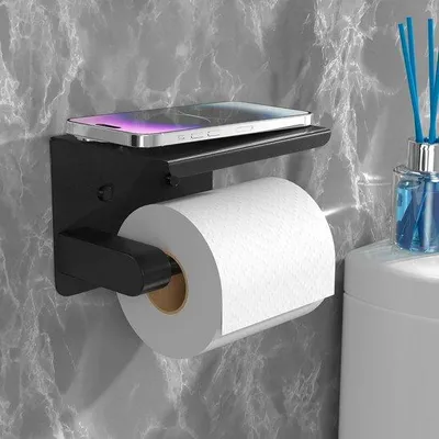 Produktbild von Toilettaschenhalter ohne Bohren, 3M Kleber/Schraubensatz (Schwarz)