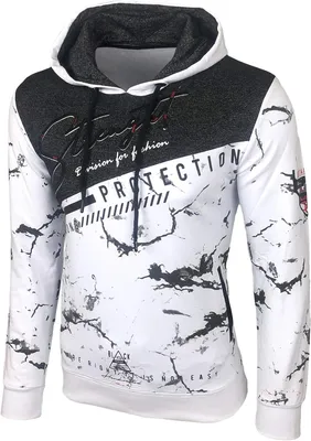 Productafbeelding van Witte herenhoodie met lange mouwen, kangoeroezak en fleece-binnenkant