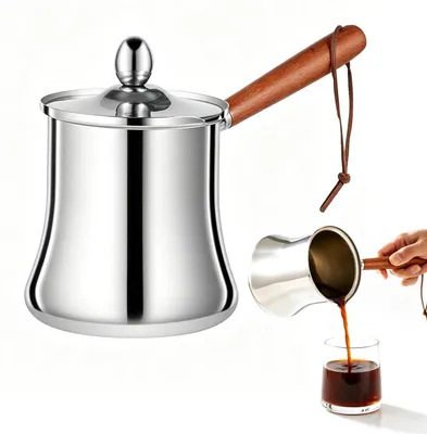Edelstahl Cezve Kaffeekanne 720 ml mit Deckel, für Mokka & Milch