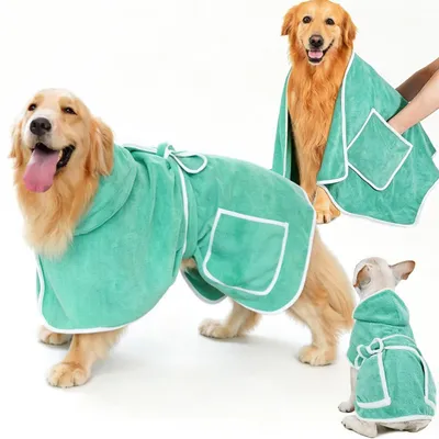 Produktbild von Hundebademantel Set mit Extra Großem Hundehandtuch Grün XL