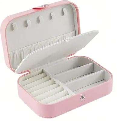 Imagen del producto de Caja para joyas de dos niveles, pequeña, de 16 x 11 x 5 cm, ideal para collares y anillos