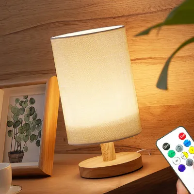 Image de Lampe de chevet, miniature, lumière chaude, lampe de table LED moderne avec port USB, beige, avec télécommande