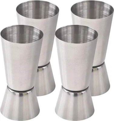 Produktbild von Unyqoos® Edelstahl Cocktail-Jigger 15/30 ml (1/2 & 1 oz) — Barmaß 4er-Set, praktisches Messbecher-Set für Cocktails & Mixgetränke