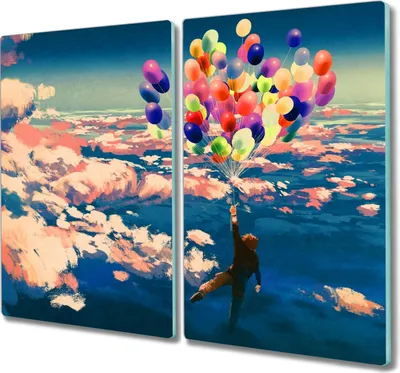 Produktbild von Coloray Herdabdeckplatte 2x30x52 cm Schneidebrett Kochplattenabdeckung Küchenbrett Hackbrett - Himmel Luftballons