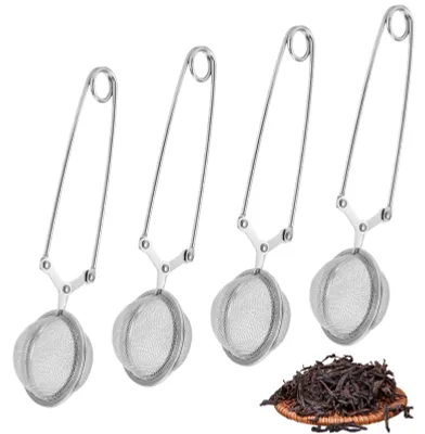 Produktbild von Teezangen-Set - 4 Stück aus rostfreiem Edelstahl - Feinmaschiges Teesieb in Kugelform für losen Tee