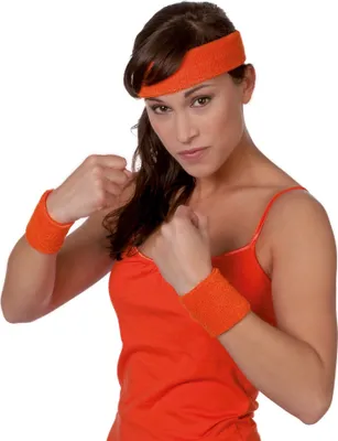 Produktbild von 80er Stirnband mit Schweißbändern Set orange
