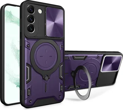 Produktbild von Handyhülle für Samsung Galaxy S22+ 5G Dual-Layer Stoßfest Rüstung Hülle mit Dia Kameraschutz und Kreisförmig Ring Ständer Lila