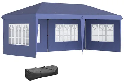 Produktbild von Pavillon 2,95x5,85m – Partyzelt & Faltpavillon mit UV-Schutz, Pop-Up mit Fenstern & Seitenwänden, aus Oxford & Stahl, Blau