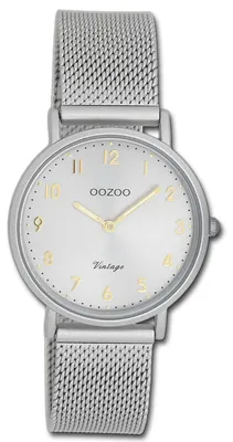 Imagen del producto de Reloj de pulsera vintage para mujer y hombre, serie Oozoo, color gris, correa de metal, movimiento de cuarzo, esfera analógica, modelo D3UOC20381