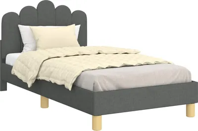 Image de vidaXL Sommier de lit d'enfant avec tête de lit gris foncé 80 x 160 cm Tissu