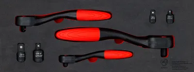 Image de Jeu de clés à cliquet réversibles et d'adaptateurs | denture fine | Sortie carrée Aue 6,3 mm (1/4") - 10 mm (3/8") - 12,5 mm (1/2") | 7 pièces