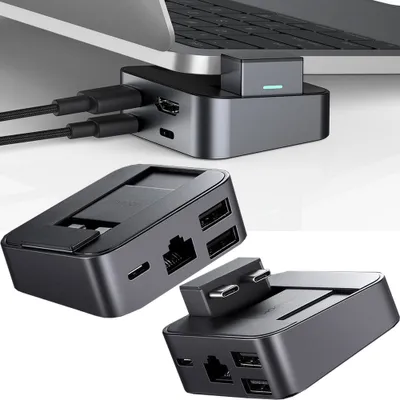 Produktbild von Joyroom Multifunktions Hub Stand Usb Typ C - Usb 3.0 / Rj45 / Hdmi / Usb Typ C / Thunderbolt Fr Macbook Pro Grau (S-H121 Grau)
