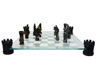 Produktbild von Schachspiel Ritter und Drachen mit Glasbrett - Schach, Brettspiel