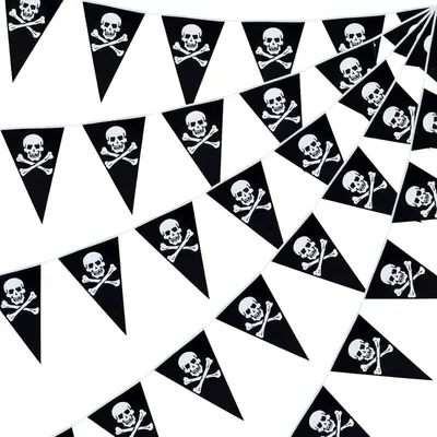 Produktbild von Wimpelkette Halloween Piraten, 12 Stück, Dreieckige Papier-Wimpel, für Partydeko