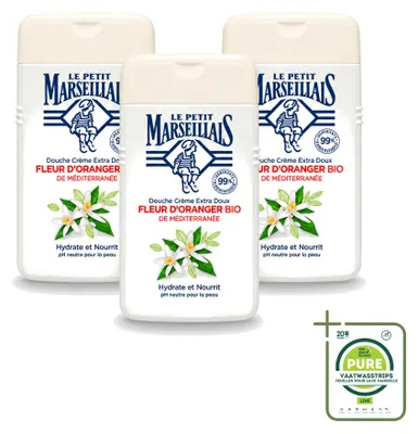 Immagine prodotto di 3 confezioni di crema doccia Le Petit Marseillais, profumo di fiori d'arancio, idratante, 250 ml per confezione, confezione da 3 pezzi