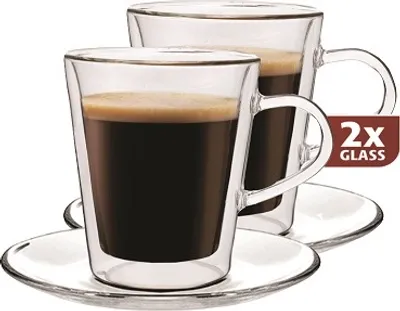 Zdjęcie produktu dla Szklanki lungo z podwójnymi ściankami, zestaw 2 sztuk - Maxxo
