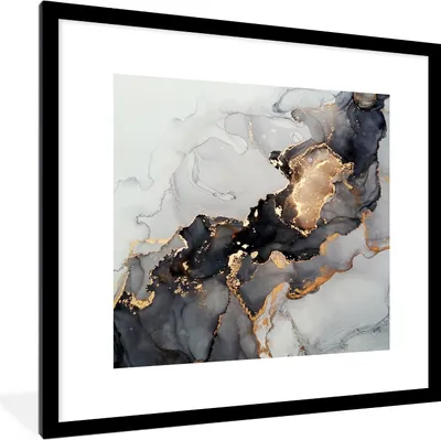 Produktbild von MuchoWow® Gerahmtes Poster Schwarz - Marmor - Luxus - Gold 40x40 cm - Poster mit Schwarzem Bilderrahmen Wandposter Rahmen Foto Bilder - Poster - Plakat im Rahmen