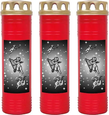 Produktbild von Grabkerze Rot 3er Pack, Brenndauer: 170 Stunden ( je Kerze ), Motiv: Engel
