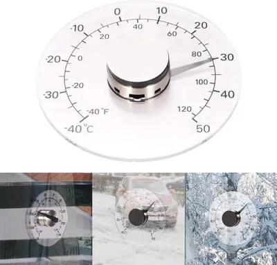 Produktbild von Wand- und Fensterthermometer transparent, batterieloses Haushaltsthermometer für Innen und Außen, selbstklebend wasserdicht, Messbereich -40 bis 50°C
