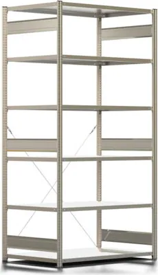 Produktbild von Fachbodenregal mit Tiefenriegel - 150 kg - 2.500 x 1.285 x 800 mm (HxBxT) - Grundregal - verzinkt - 6 Böden, Steckregal BERT