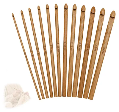 Häkelnadel-Set aus Bambus, 12 Größen, 10–12 mm