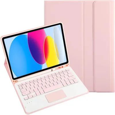 Productafbeelding van Draadloze Toetsenbordhoes - Touchpad Hoes - Efficiënt Typen - Geïntegreerd Touchpad - 100 Uur Werktijd - Roze