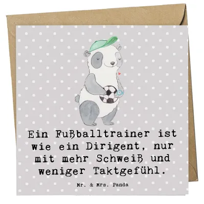 Produktbild von Mr. & Mrs. Panda Glückwunschkarte Fußballtrainer Dirigent - Grau Pastell - Geschenk, Beruf, Grußkarte, Motivation, faltkarte, Anerkennung, Fußball, anlasskarte, Berufe