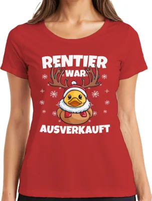 Produktbild von Rentier War t Ente Elch Lustig - Weihnachten Xmas Christmas Damen T-Shirt, Rot, XXL