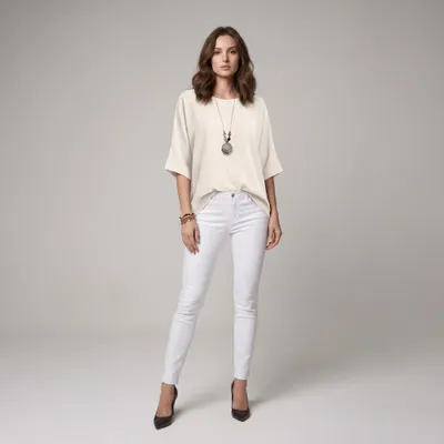 Produktbild von Damen Bluse, Kurzarmbluse mit Kette, leichte Viskose High-Low Saum Tunika Leichte Oberteil Einfarbig S/M/L/XL