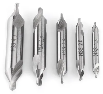 Imagen del producto de Brocas centradoras de doble filo, 60 grados, juego de 5 unidades, tamaños de 1,5 a 4 mm, para el trabajo de madera y metal