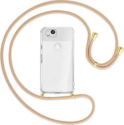 Produktbild von Handykette Backcover-Schutzhülle mit Band (Metall goldfarben) für Google Pixel 2 XL - beige