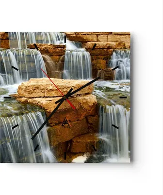 Produktbild von Wanduhr - Quadrat - Glasuhr - Wasserfall Steine Wasser - 30x30cm - Schleichendes Uhrwerk - Lautlos - zum Aufhängen bereit - Dekoration Modern - Wanddekoration aus Glas - C3AC30x30-0122