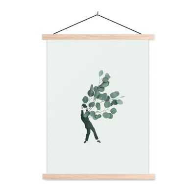 Produktbild von MuchoWow® Textilposter Ballon - Mann - Retro 120x160 cm mit holzfarbenen Rahmen - Plakatkarton