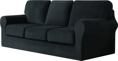 Produktbild von 3-Sitzer-Sofabezug mit 3 separaten Kissen und 3 Rückenlehnenbezügen, 7-teiliger Stretch-Sofabezug, Ersatz-Möbelschutz (Sofa, Schwarz)