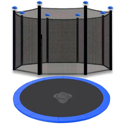 Produktbild von Trampolin Randabdeckung Blau + Sicherheitsnetz Schwarz Ø 366 cm – Set für 8 Stangen – Ersatzteil für Rundtrampoline, wetterfest & reißfest