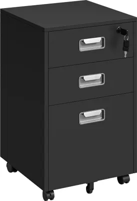 Produktbild von Yaheetech Mobiler Aktenschrank Rollcontainer mit 3 Schubladen und Hängeregistratur Büroschrank für Büro, Wohnzimmer, Arbeitszimmer Schwarz