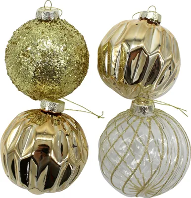 Produktbild von Glas Weihnachts-Kugel Mix Ø 10cm - 4 Stück gold