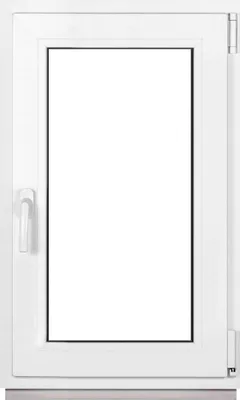 A white window frame with a clear glass pane, shown from the front.