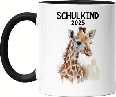 Produktbild von Schulkind 2025 Giraffe Tasse Schwarz Einschulungs-Geschenk Erstklässler Schulanfang