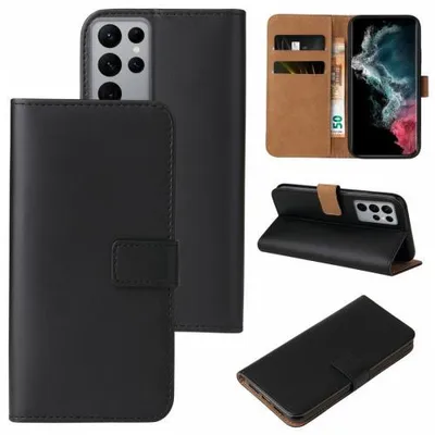 Produktbild von Kunstleder Flip-Hülle für Smartphones - Farbe: Schwarz - Modellkompatibilität: Für Samsung Galaxy S22 Ultra