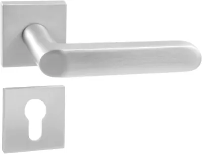 Produktbild von DOMINO Türgriff Drückergarnitur PZ - Profilzylinder Set | quadratische Rosette | Türklinke für Zimmertür, Bürotür, Kellertür & Innentür| Türbeschläge aus Aluminium| Chrom Türdrückergarnitur | DENVER-QR SLIM M6