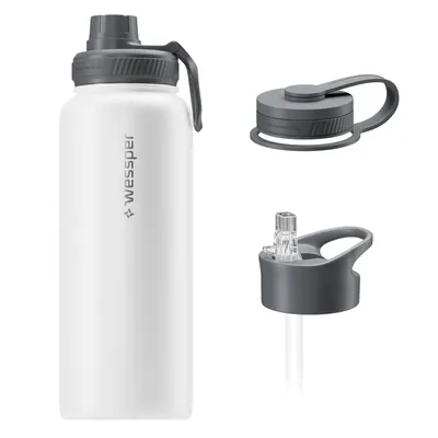Produktbild von Wessper B3 THERMOSTEEL Thermoflasche 1 L Weiß mit 3 Verschlüssen