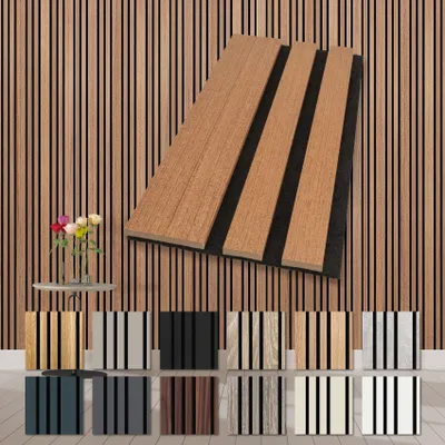 Produktbild von HEXIM Akustikpaneele Holz Musterstück Mila - flexible Wandpaneele Wanddeko Holzpaneele Wand Kombipaneel Wandverkleidung innen Schalldämmung Akustikfilz braun Teak