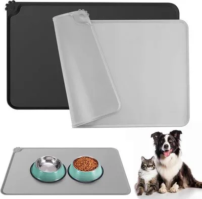 Produktbild von Famanu Futtermatten Set – Antislip und wasserdicht, 48 x 30 cm, schwarz und grau