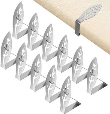 Produktbild von Unyqoos® 12er-Set Tischdeckenklammern aus Edelstahl (430) – stabile Befestigung für Tischdecken, bis 4 cm Tischstärke, windfest, für Innen & Außen