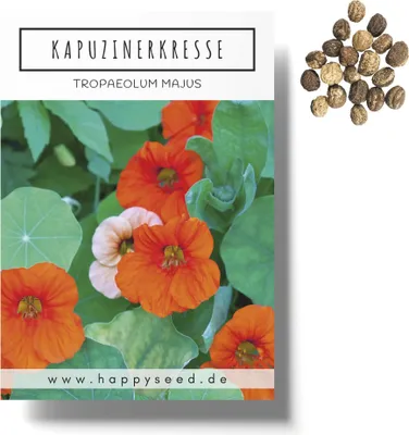 Produktbild von Kapuzinerkresse Samen (Tropaeolum majus) - Farbenprächtige, rankende Heilpflanze mit essbaren Blüten ideal für Garten und Balkon