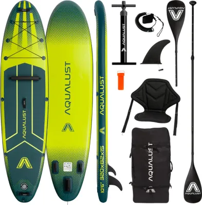 Image de AQUALUST 10.6 iSUP : kit complet de planche de stand up paddle gonflable, 320 cm - Contenu : planche + pagaie de kayak + siège